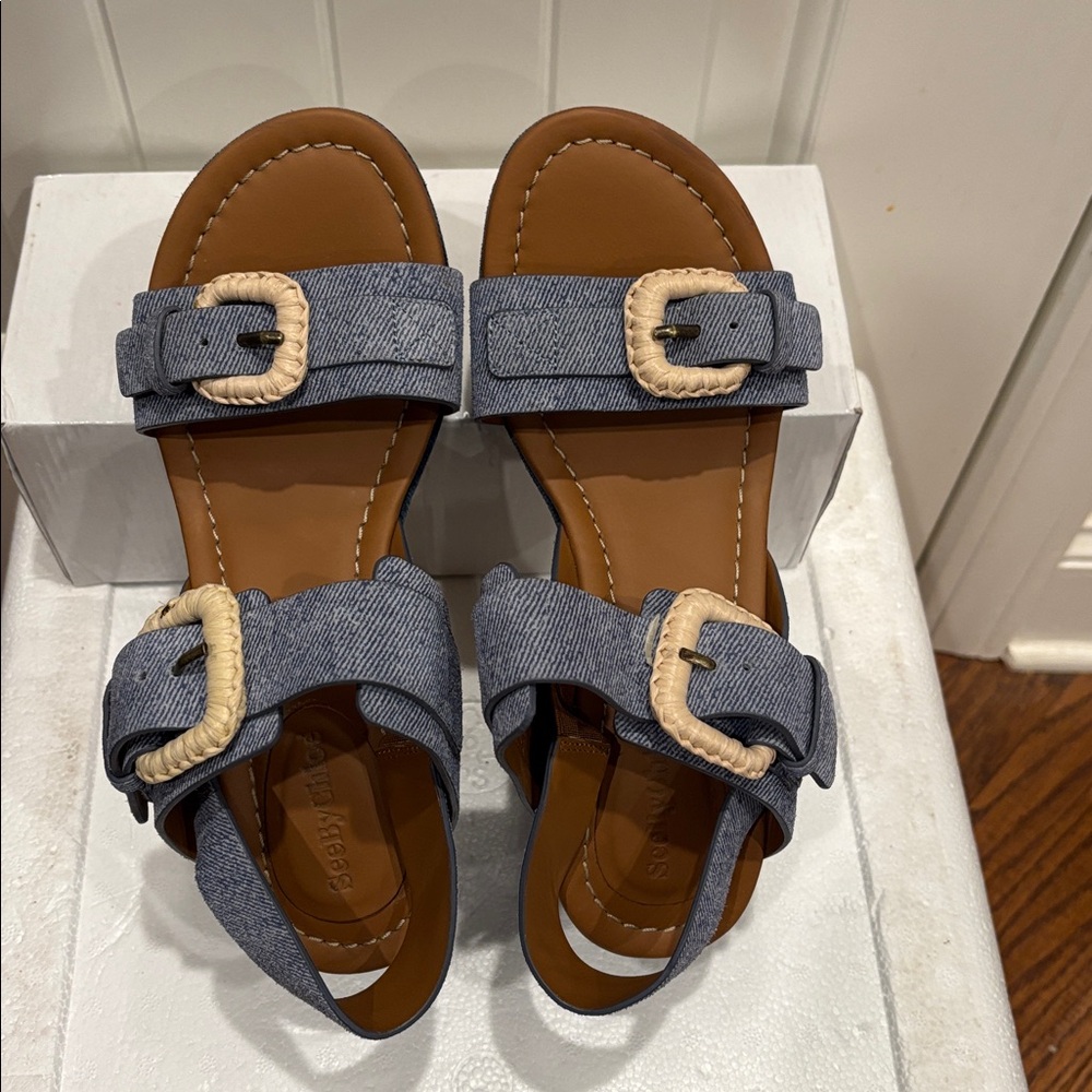 See By Chloe Blue Denim Platform Sandals - Picture 11 of 15